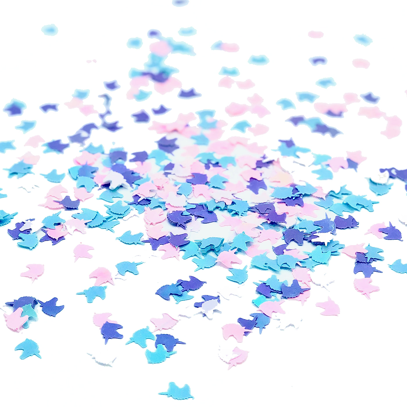 Blue + Pink Iridescent Unicorn Confetti in Indirect Light