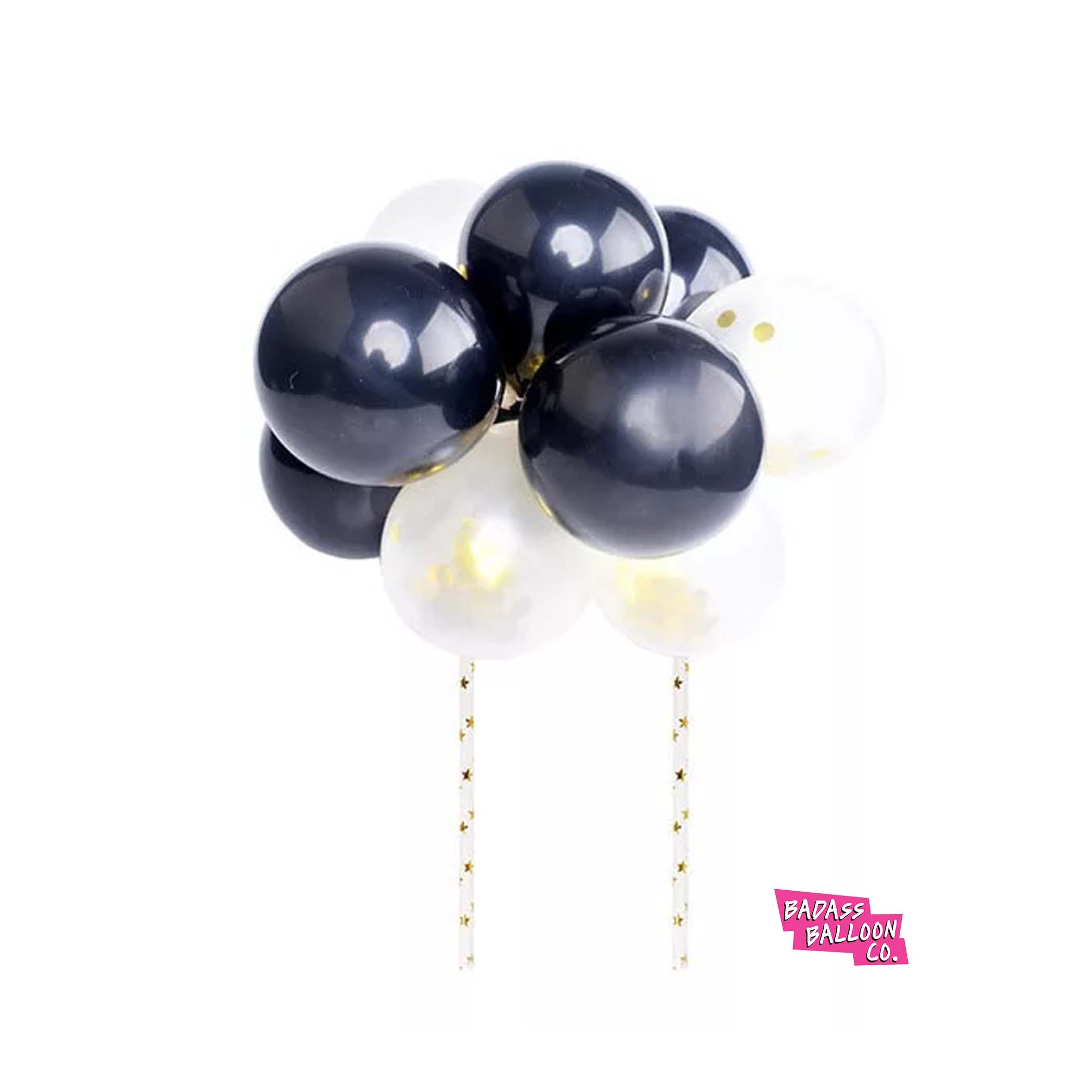 OutOfMyBubble. Balloon Cake Topper Mini Garland Black Gold Confetti