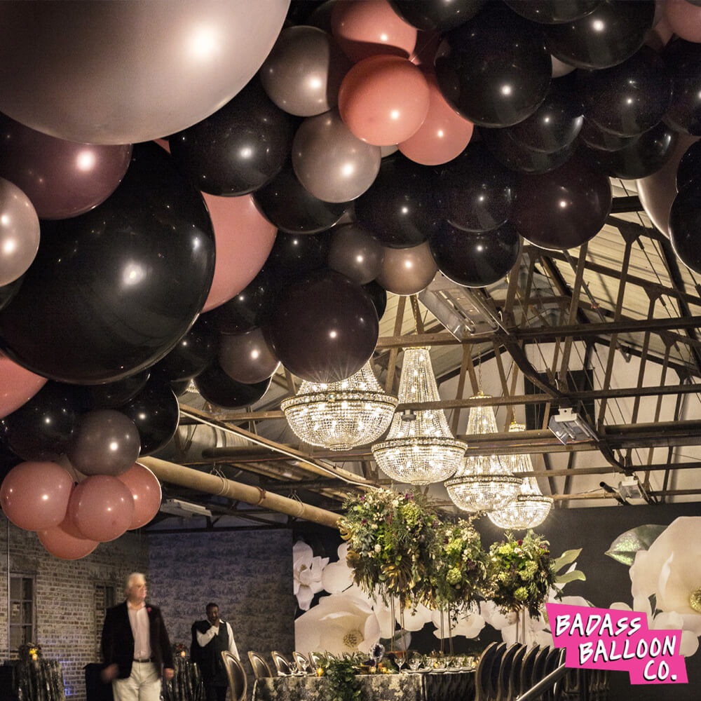 Birthday decoration: giant balloon garland with dark colors - by Badass Balloon Co