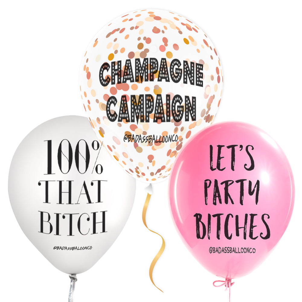 Let's Party Bitches! Bachelorette & Birthday Balloons. Natural Latex. 100% Biodegradable. Badass Balloons. Party Supplies.