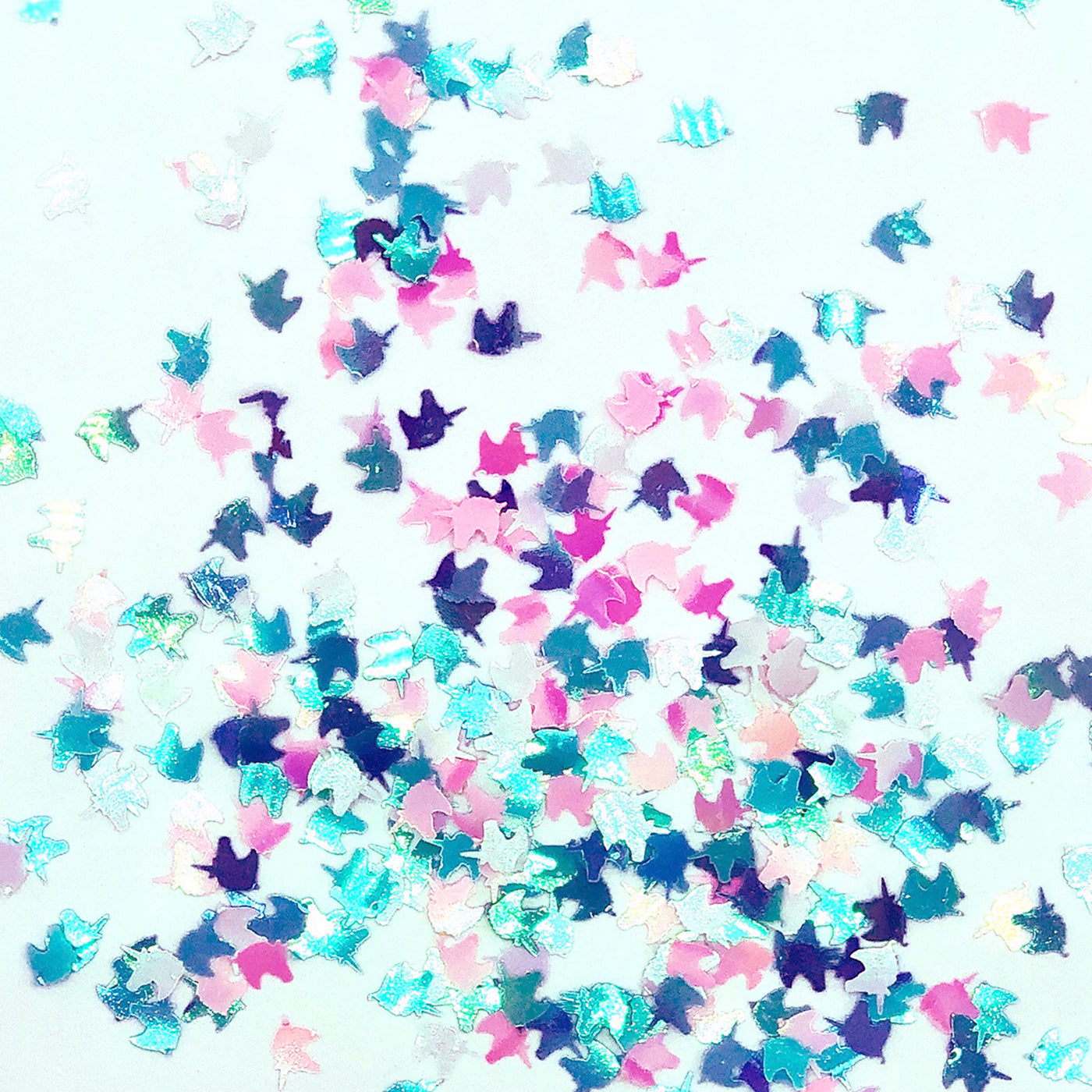 Blue + Pink Iridescent Unicorn Confetti in Direct Light
