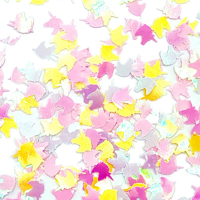 Yellow + Pink Iridescent Unicorn Confetti in Direct Light