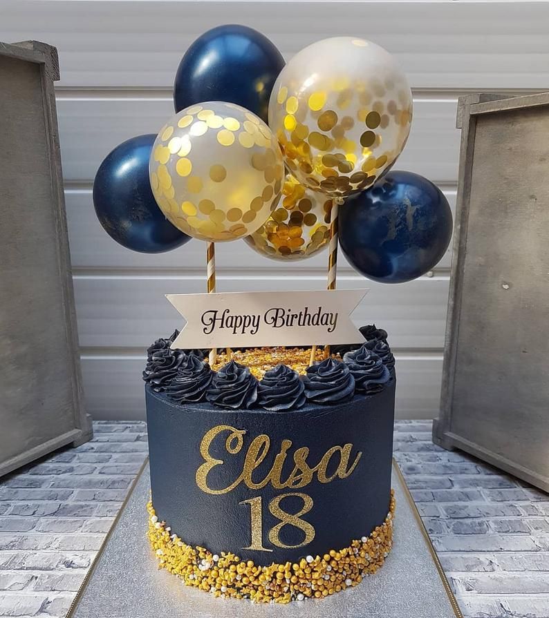 Happy Birthday - Black & Gold Cake Topper