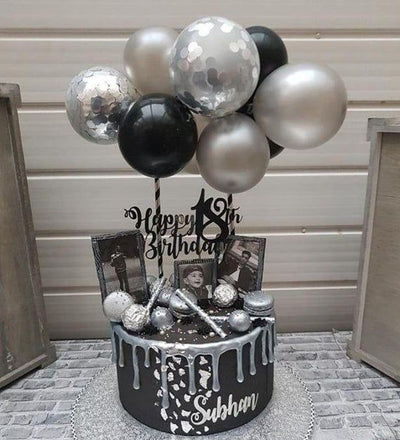 Black and Silver Cake Topper Mini Balloon Garland
