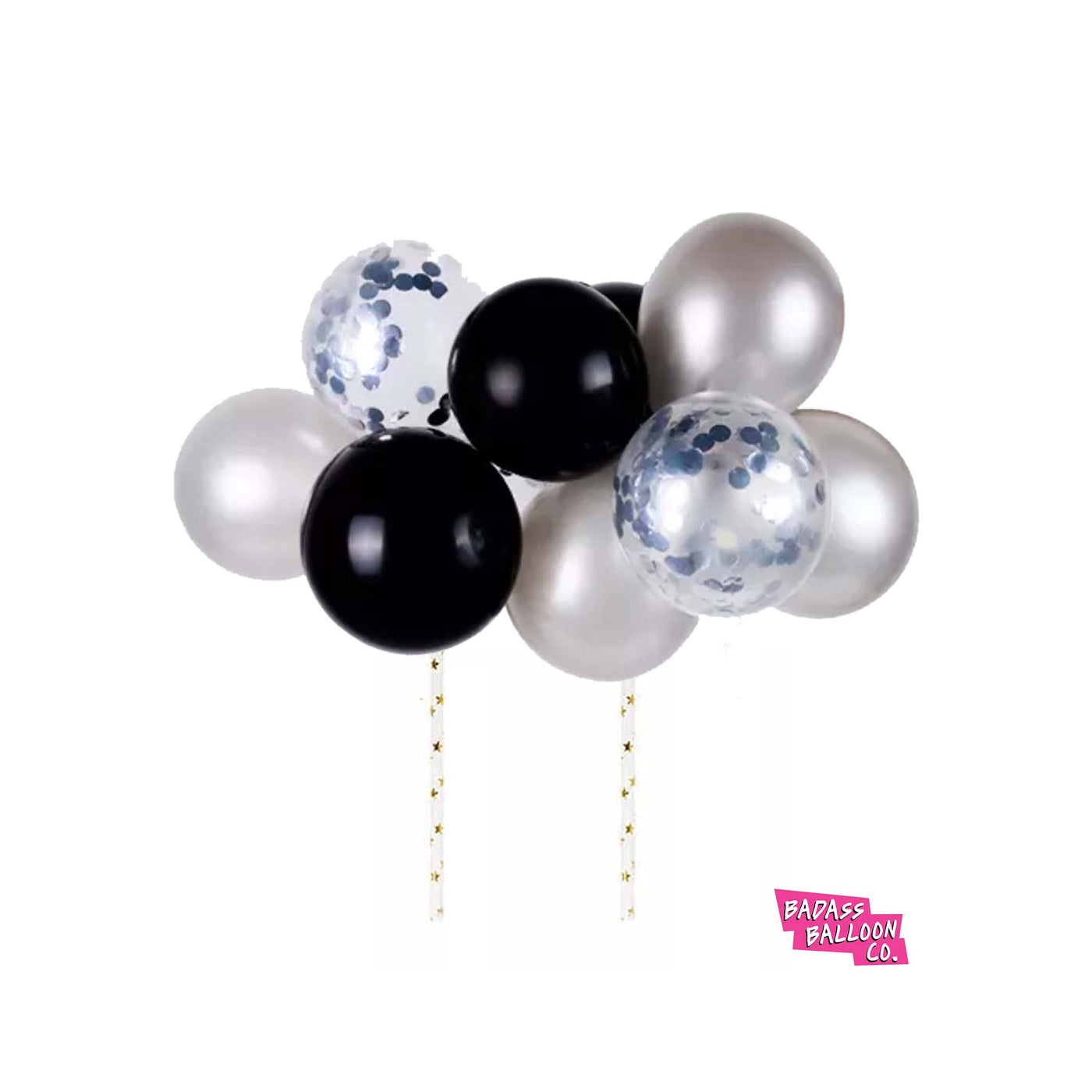 Black and Gold Cake Topper Mini Balloon Garland