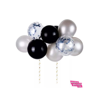 Black and Silver Cake Topper Mini Balloon Garland