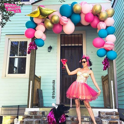 Beautiful Balloon Garland blue, pink and gold by Badass Balloon Co - party decoration