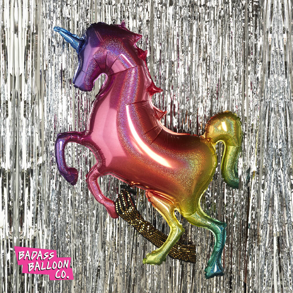 Giant Rainbow Holograph Unicorn Balloon - Badass Balloon Co