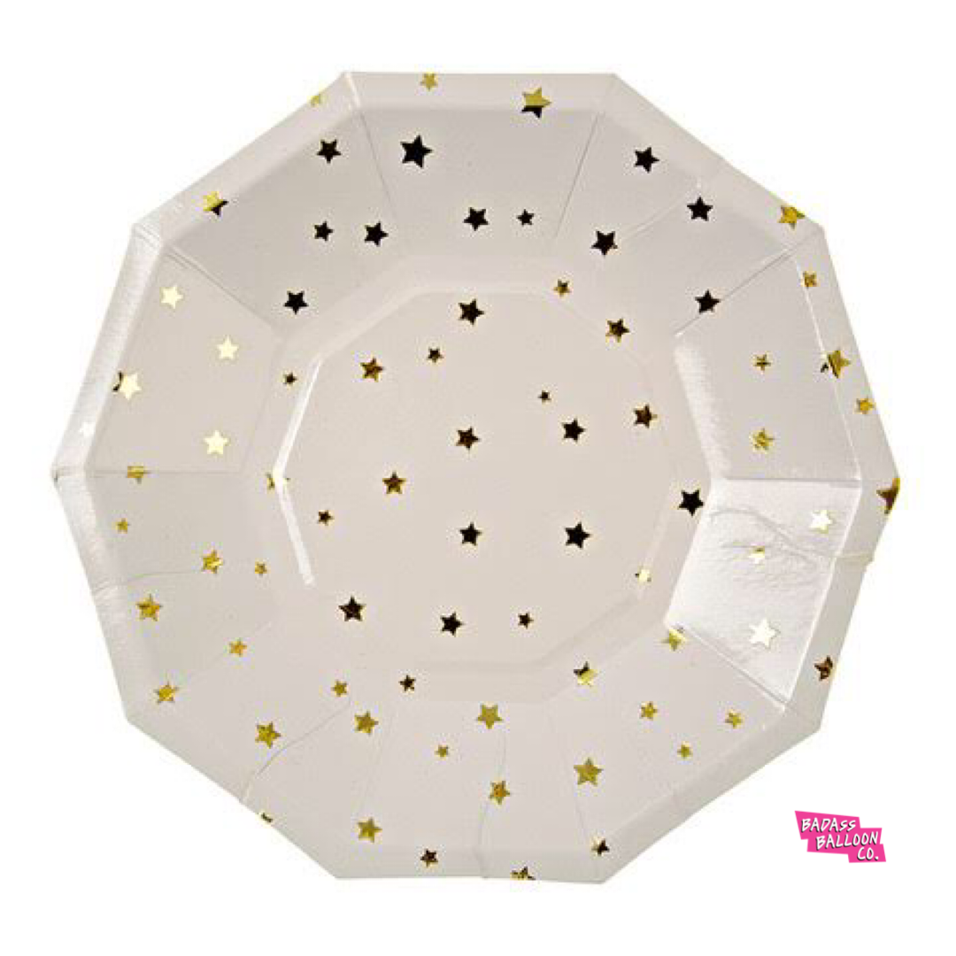 Gold Mini Stars Dinner Plate-set of 8- recycled paper