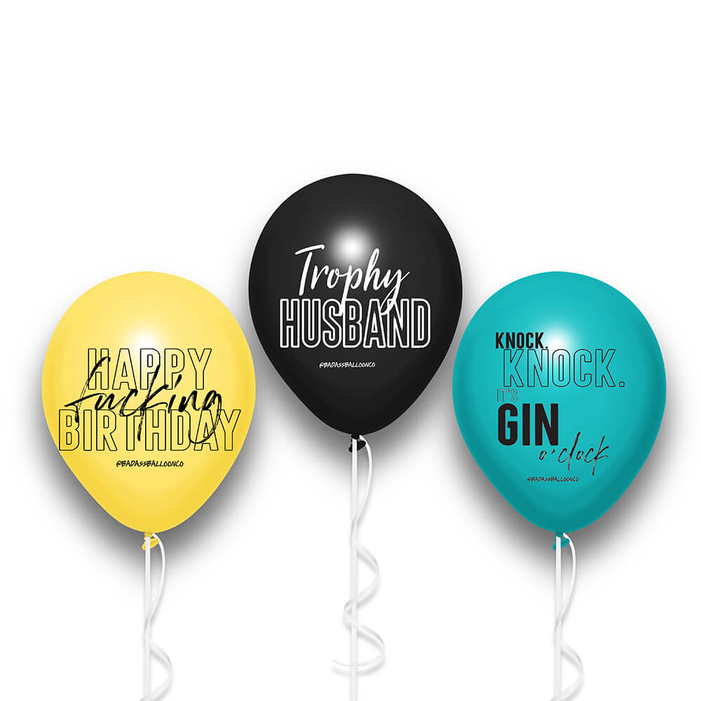 Hubby Birthday Balloon Pack by Badass Balloon Co. Biodegradable Birthday Balloons.
