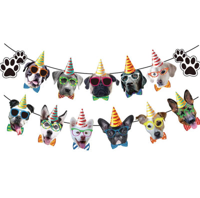 Dog Birthday Paper Party Garland and Cupcake Picks banner and bunting