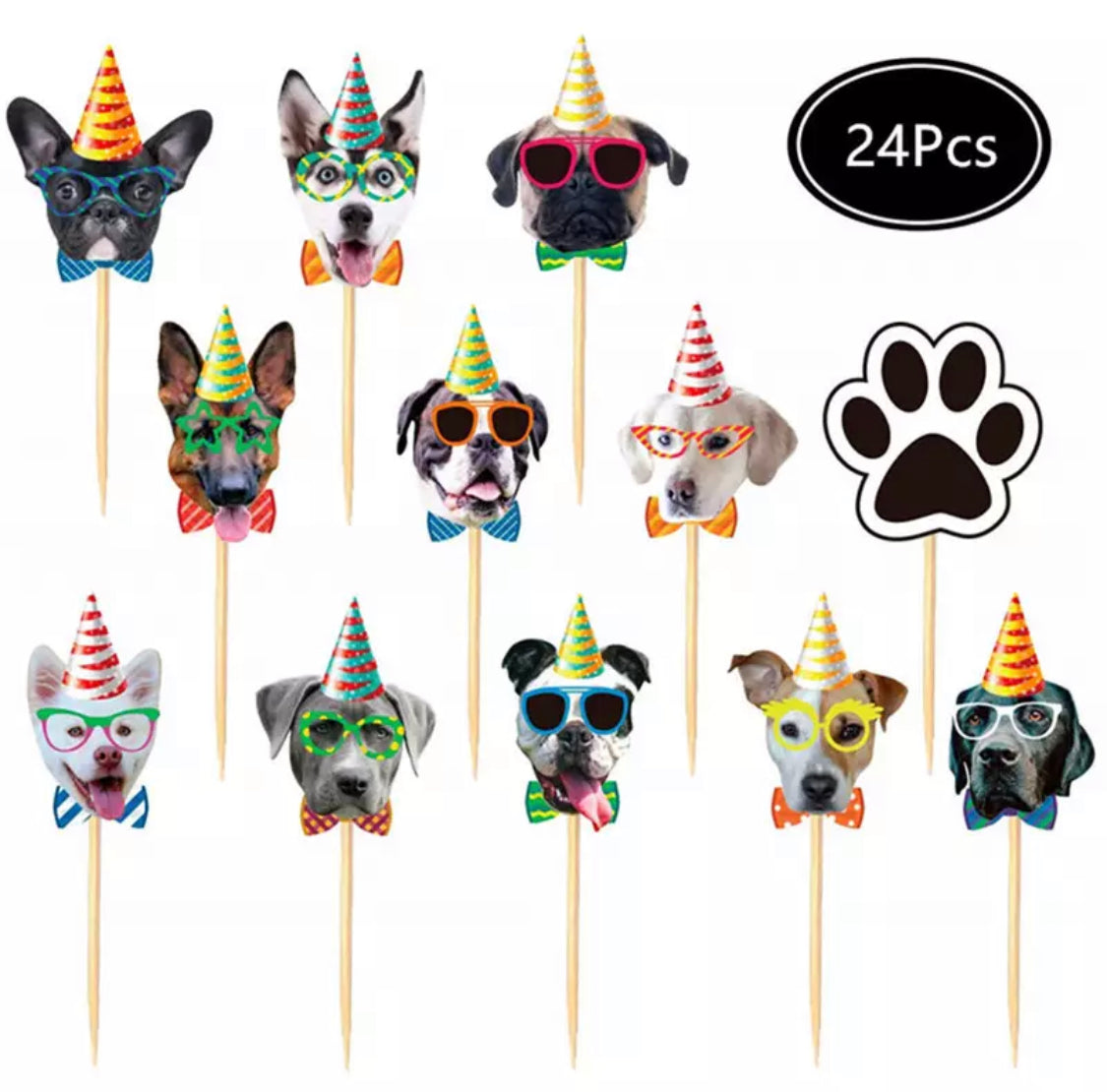 Dog Birthday Paper Party Garland and Cupcake Picks banner and bunting