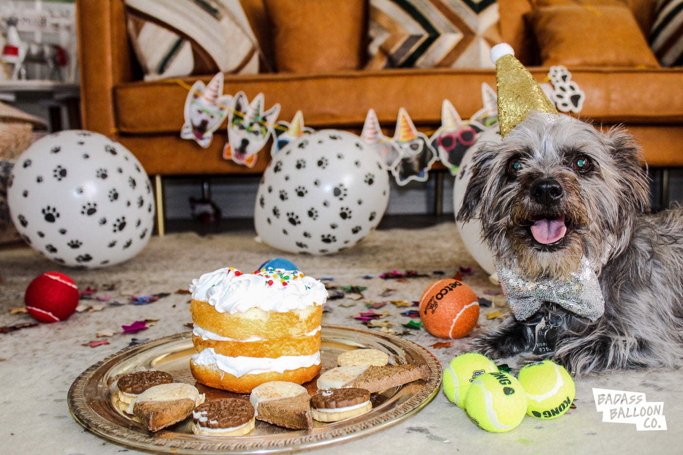 Dog Birthday Paper Party Garland and Cupcake Picks banner and bunting