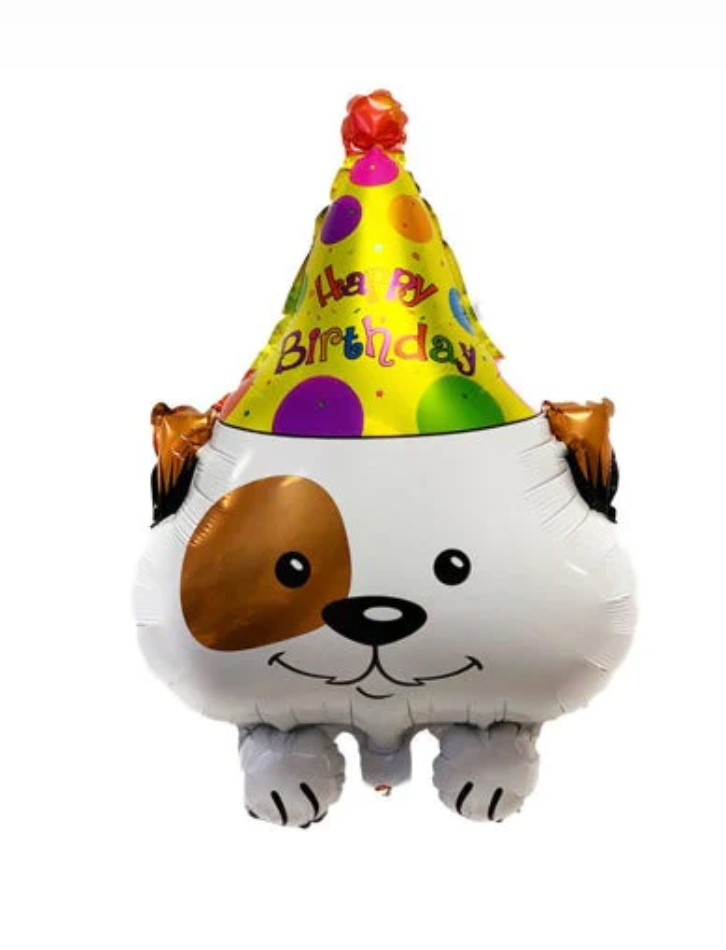 Dog with Party Hat Shaped Balloon