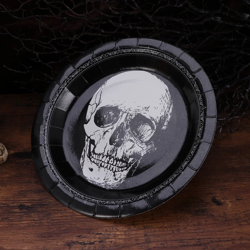 Black and White skull plates -set of 10- recycled paper